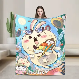 Aura Blankets Chiikawa Kawaii Cartoon Blanket Coral Fleece Plush Autumn Hachiware Usagi Ultra-Soft Throw Blankets for Home Travel Rug Piece