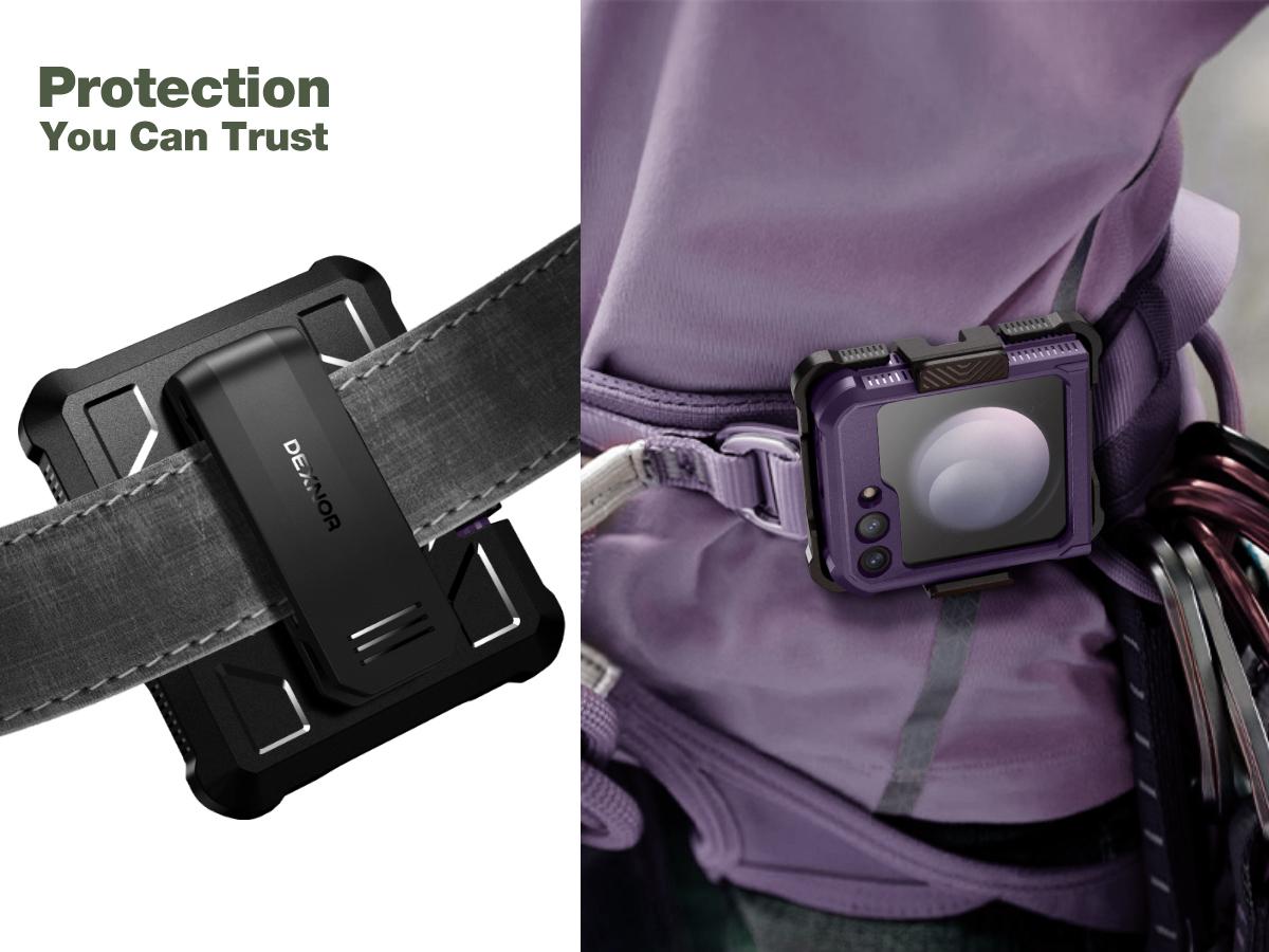 Dexnor Bumper Case with Holster for Samsung Galaxy Z Flip 5 5G (2023), Shockproof Rugged Full-Body Protective Case Cover with Built-in Kickstand & 360°Rotating Belt Holster Clip