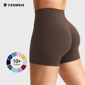 YEOREO Women's Biker Shorts 4.5" Hidden Scrunch High Waist Tummy Control Gym Yoga Running Impact Blue Plain Stretchy Fabric Active Skort Skirt