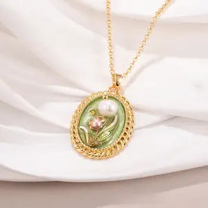 Women's Vintage Monet Garden Pendant Necklaces Baroque Pearl & Enamel Floral Designs Trendy Gold Silver Sweater Chains for Casual & Date & Party Looks