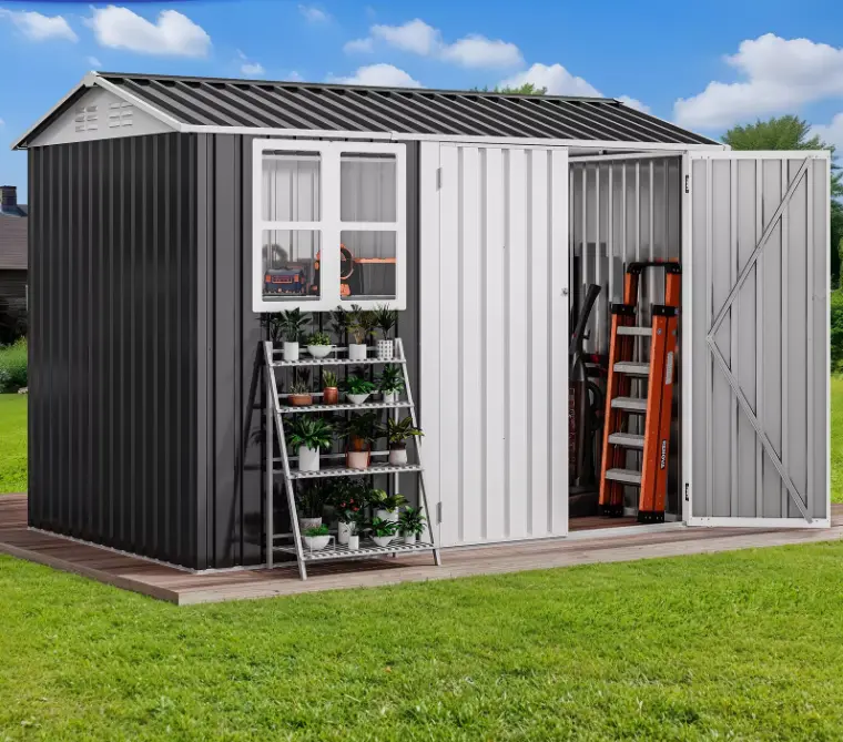 Yitahome 8x6 Ft / 10x8 FT/ 10x10 FT Metal Outdoor Storage Shed 260 CuFt Galvanized Patio Tool House Non-Floor