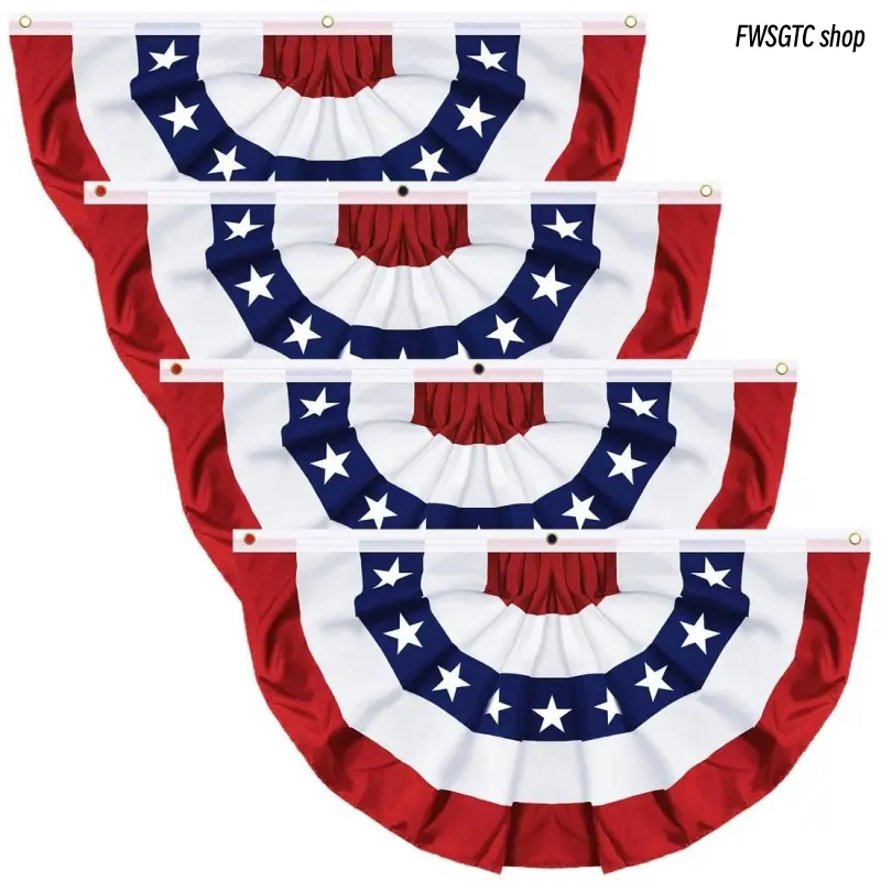 2026 Viral Trendy Patriotic Flag Banner Set, 2&4Pleated Fan Canvas Decor with Brass Eyelets, Easy Mount Ornaments for 4th of July & Memorial Day Indoor Outdoor Hanging