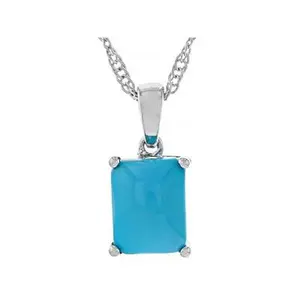 JTV Blue Sleeping Beauty Turquoise Rhodium Over Sterling Silver Pendant With Chain
