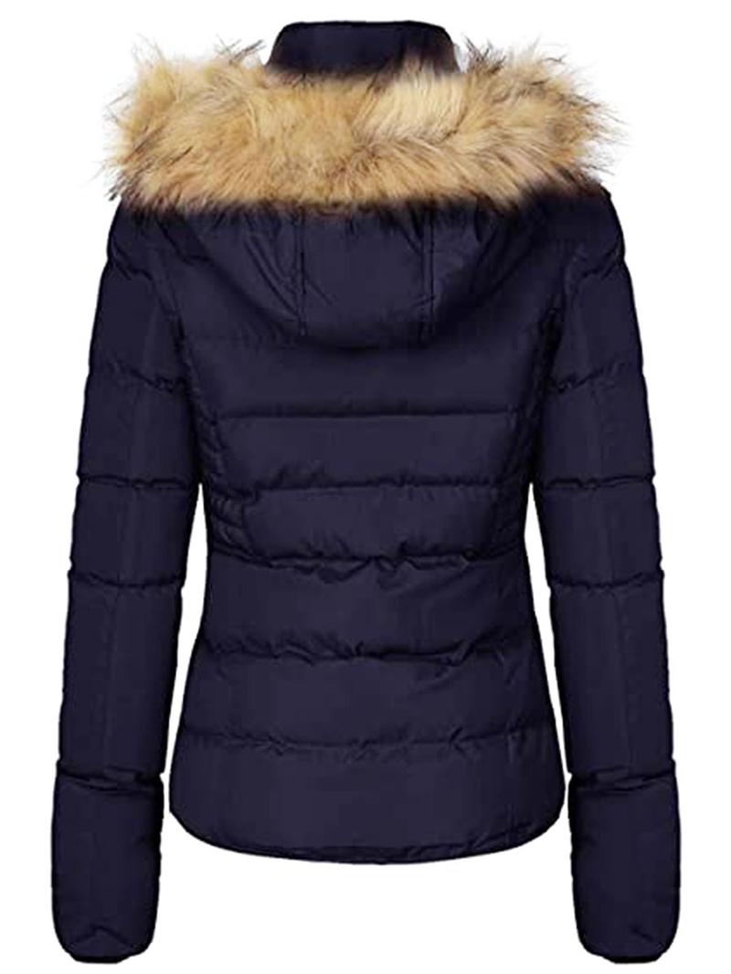 Women's Winter Quilted Puffer Coat Fleece Lined Warm Jacket with Removable Faux Fur Hood and Zipper Womenswear Comfortable