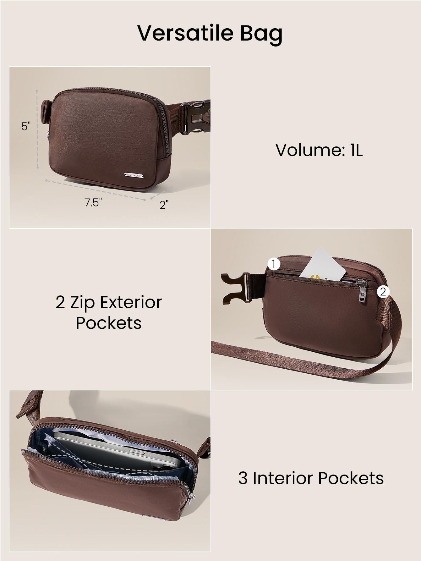 GLOWMODE 1L Zipper Everywhere Belt Bag Water Repellent Waist Crossbody Bags With Adjustable Strap