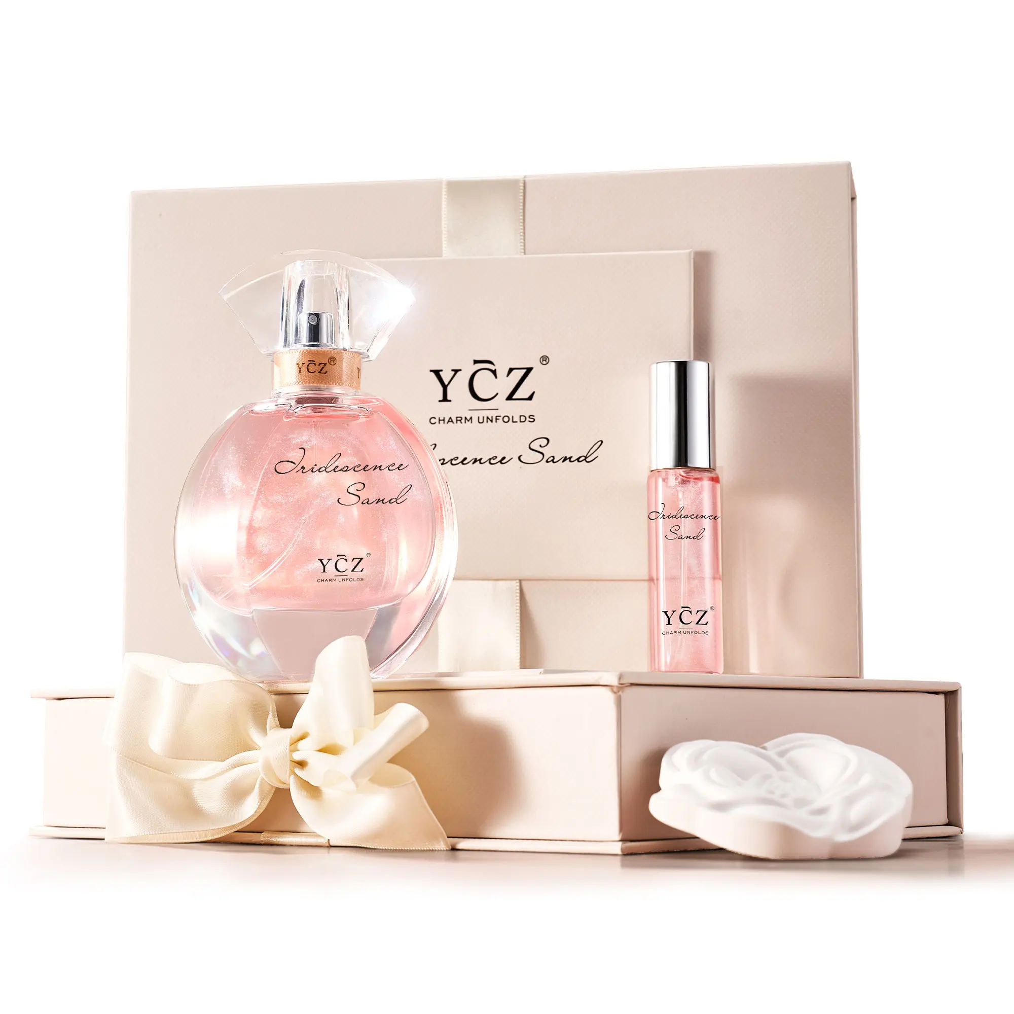YCZ Pink Golden Sands Fragrance Gift Set (1.7 fl oz EDP + 0.5 fl oz Travel Spray) – Floral Oriental Women's Perfume, Soft, Elegant, Romantic Long-Lasting Fragrance, Ideal Gifts for Women, Everyday Wear,back to school