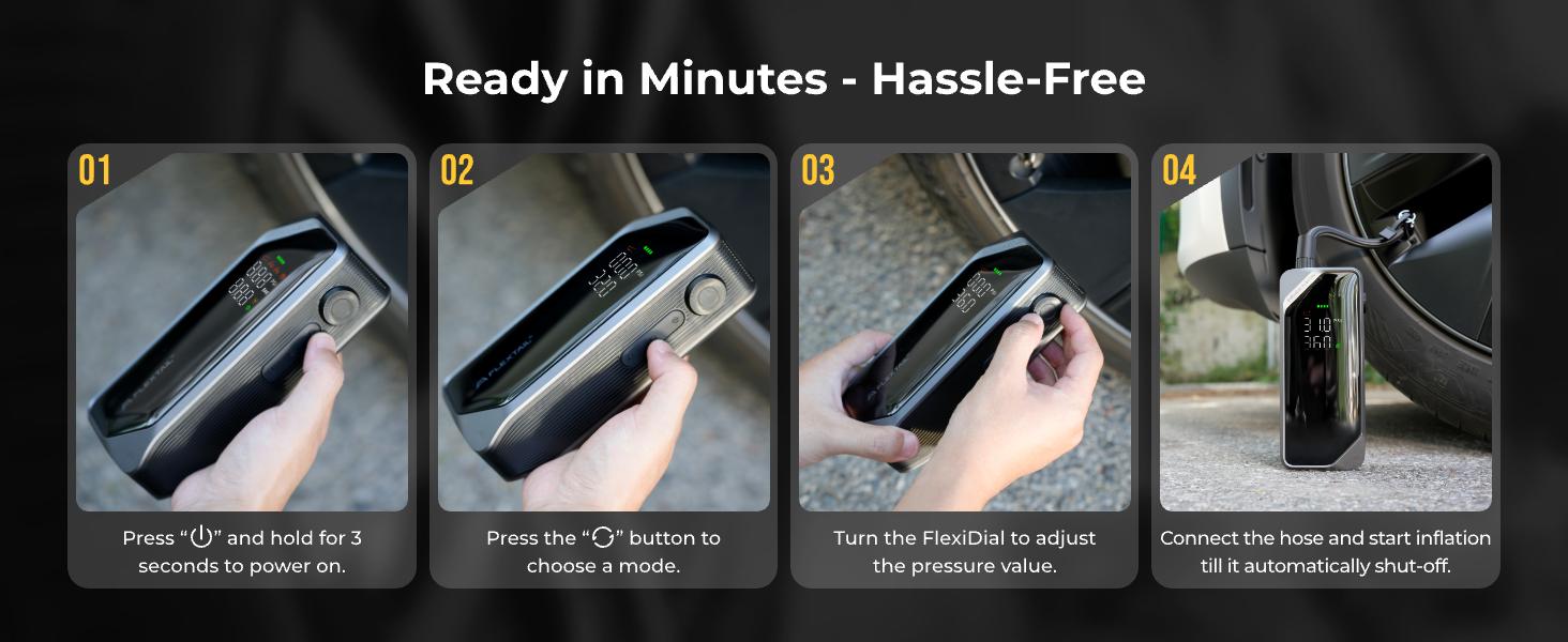 FLEXTAIL 150PSI Tire Inflator Portable Air Compressor, Knob Pressure Control, with 2.5D Curved Screen, Fast Air Compressor for Car, Bike & Inflatables — Rechargeable Air Pump with LED Display & Auto Stop