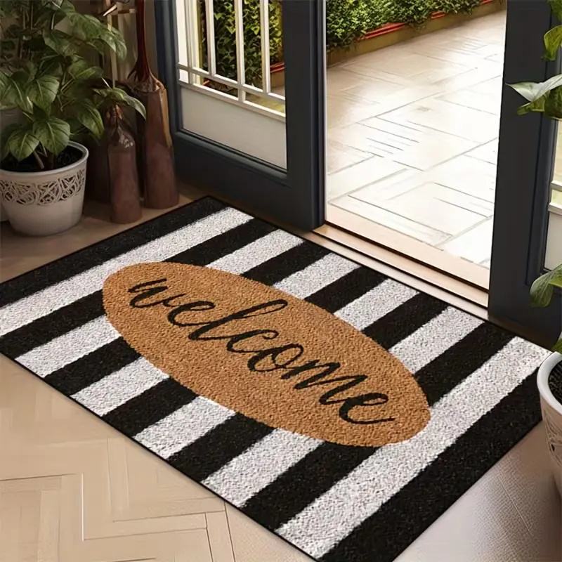 Black and White Striped Welcome Mat, Suitable for Entryway, Living Room, Porch, Easy Care, Soft, Comfortable, Non-Slip, Machine Washable