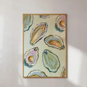 2d flat, With inner frame 1 Pc Oyster shell beach house. Wooden Framed Canvas painting Thickness 2.25cm/0.9inch High quality Wall Art Prints Poster Direct hanging Wall Picture Decor for Home Gifts, living room, bathroom, bedroom, kitchen	