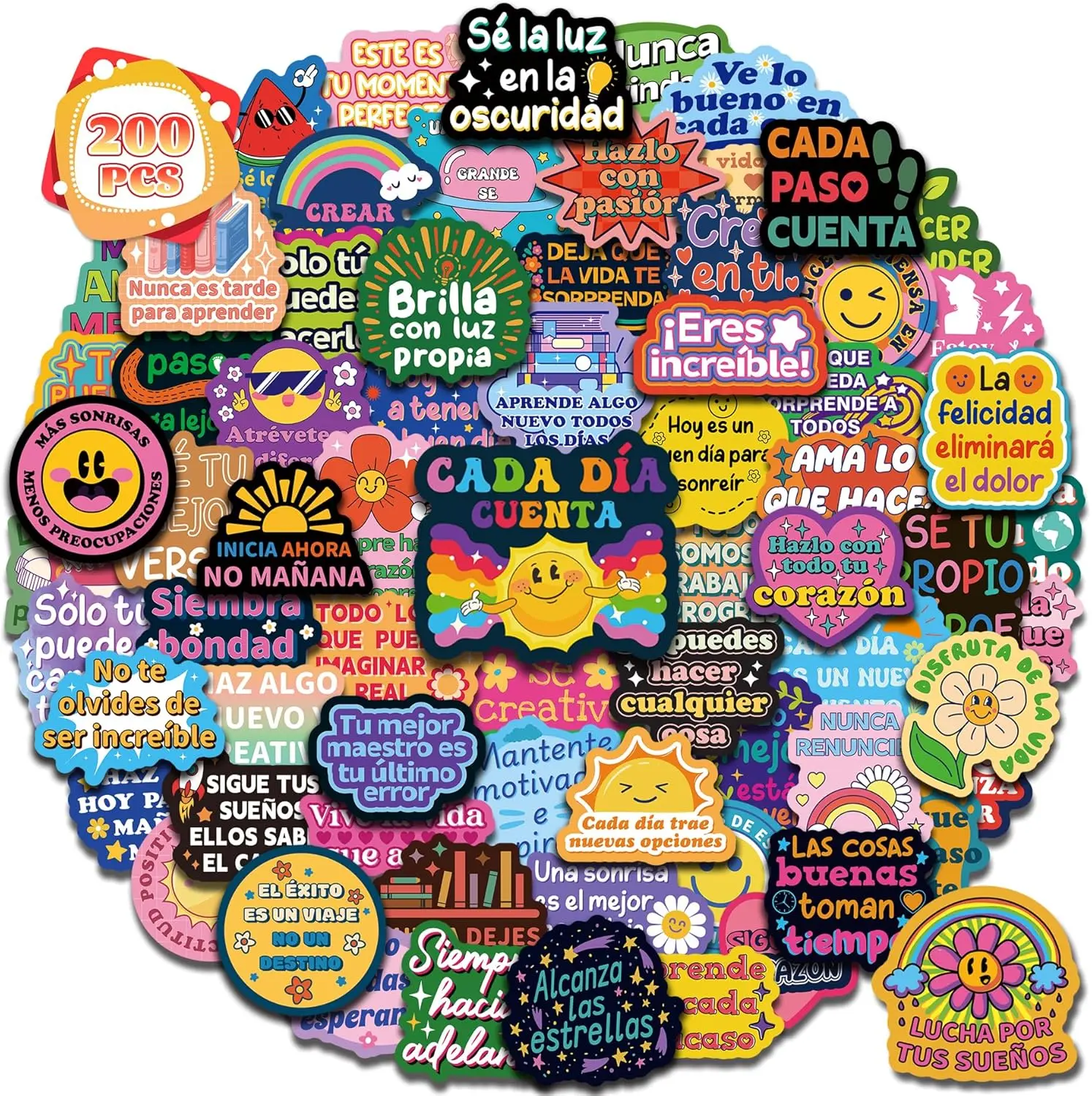 Halloween Fall Gift 200 PCS Spanish Motivational Stickers, Inspirational Positive Affirmation Decals for Students, Teachers & Adults, Cute Spanish Stickers for Laptop, Water Bottle, Classroom Decor