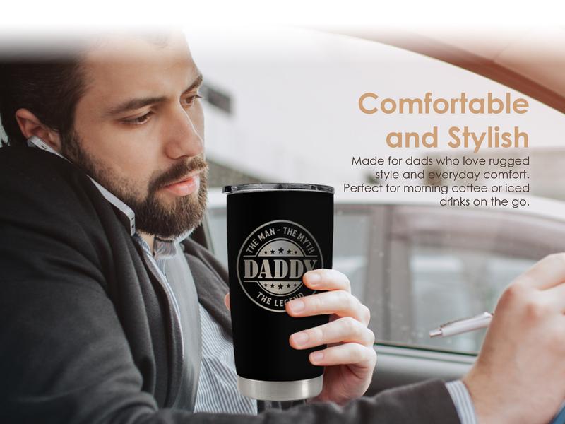 Sandjest Dad Collection 20oz Tumbler with Lid, Stainless Steel Insulated Vacuum Cup, Double Wall Coffee Travel Mug for Christmas Birthday Men Gift