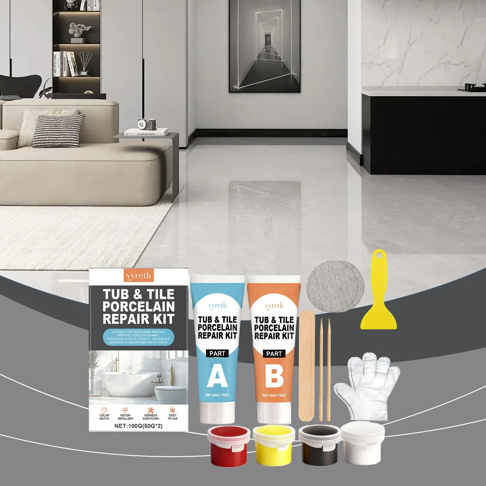 Porcelain Repair Kit Multi-Functional Daily Tile Ceramic Crack Filler Waterproof Adhesive Glue, Durable & Easy-To-Use Solution for Home Maintenance