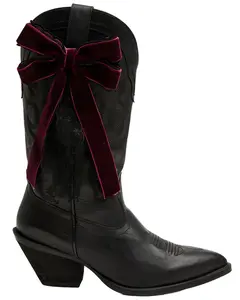 Shyanne Women's Velvet Lace Boot Bow - Aa708-Blk