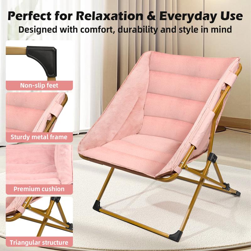 Plush Foldable Lazy Chair Cloud-Soft Comfort for Reading Napping 300lbs Sturdy Metal Frame Triangular Structure Non-Slip Feet Floor Safe Design