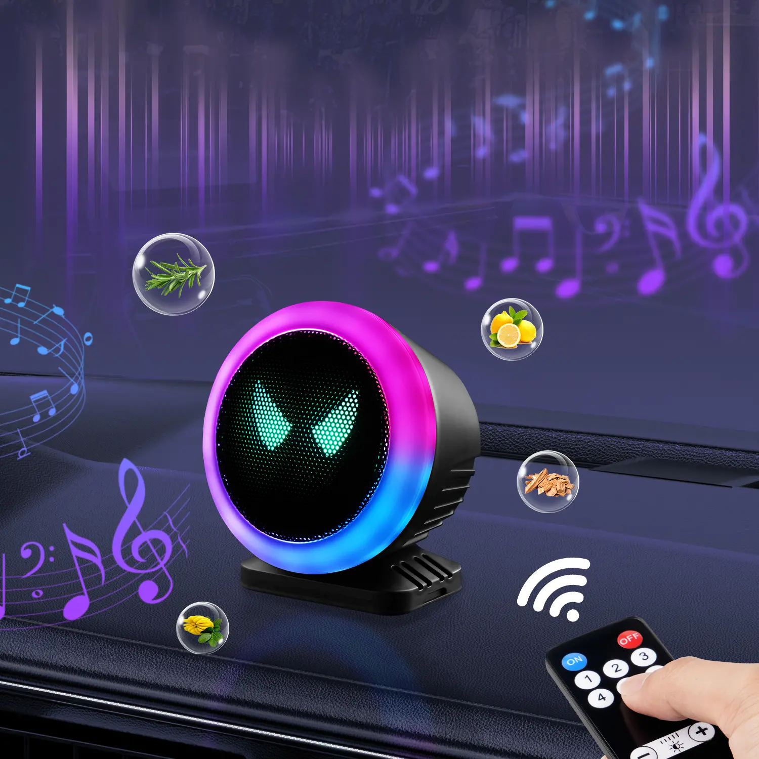 Canvcle Automotive Multifunctional Ambient Lights - Portable Sound-Controlled Rechargeable LED Van Accessories, 6 Sound Modes, Tablet Remote Control, Aromatherapy Car Interior Decor Lights, Rgb Atmosphere Lights