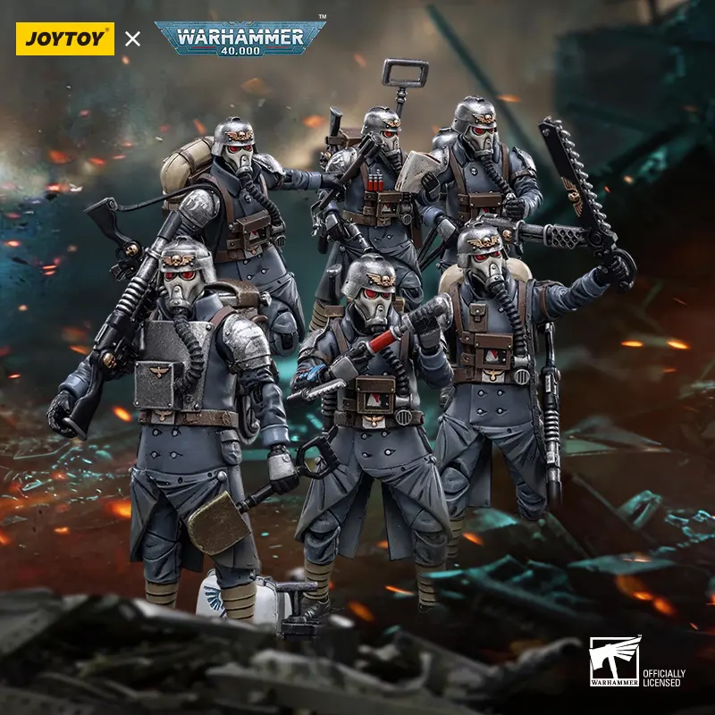 JOYTOY Warhammer 40k 1/18 Action Figures Astra Militarum Death Korps of Krieg Veteran Squad Sergeant Guardsman Guardsman Demolitions Specialist Guardsman Medic Guardsman Communications Specialist Guardsman with Flamer