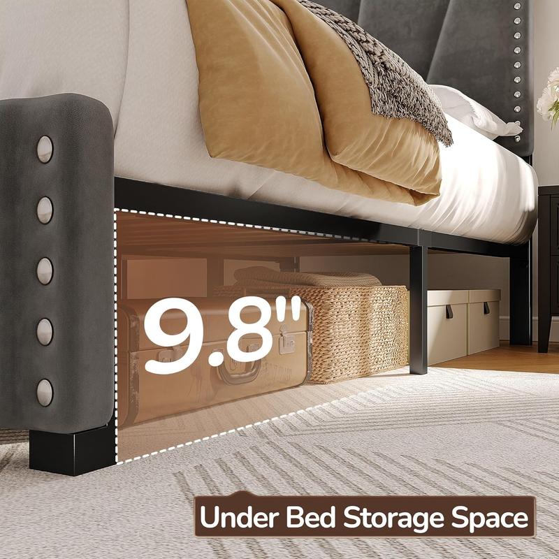 RaybeeFurniture Bed frame for Queen Bed Frame with Headboard&Storage,NO MATTRESS,  Luxury Upholstered Bed Frame with Storage, 2 Drawers & Shelf on Headboard, NO Noise, KING, FULL, Twin, Mother's Day Gifts