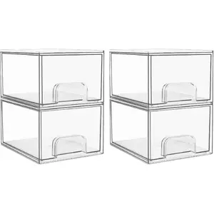 ZY 4 Pack Clear Small Stackable Storage Drawers,Acrylic Bathroom Makeup Organizer,Plastic Storage Bins For Vanity, Undersink, Kitchen Cabinets, Pantry, Home Organization Box Boxes Container Silicone Decoration Laundry Transparent