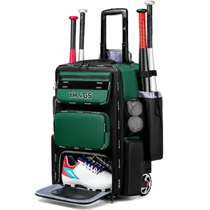 YH&GS Large-Capacity Baseball Rolling Gear Bag with Separate Shoe Compartment Effort-Saving Handle for Adults & Teens Universal Design Perfect for Baseball Enthusiasts