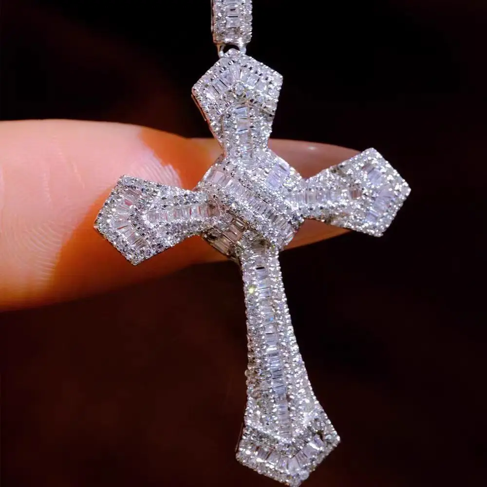 925 Sterling Silver Cross Shape Pendant Necklace - Exquisite Hip Hop Fashion Accessory for Men, Luxury Rhinestone Simulant Jewelry, Ideal Gift Ideas for Christmas, Valentine's Day