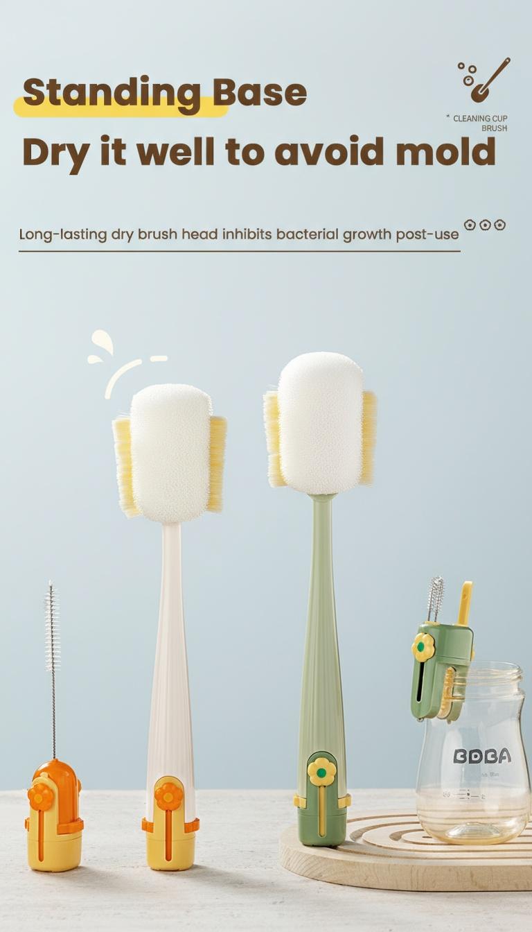 5-in-1 Bottle & Straw Cleaning Brush – Multifunctional Tool for Bottles, Cups, Straws (Cream White/Jasmine Green)-suhui
