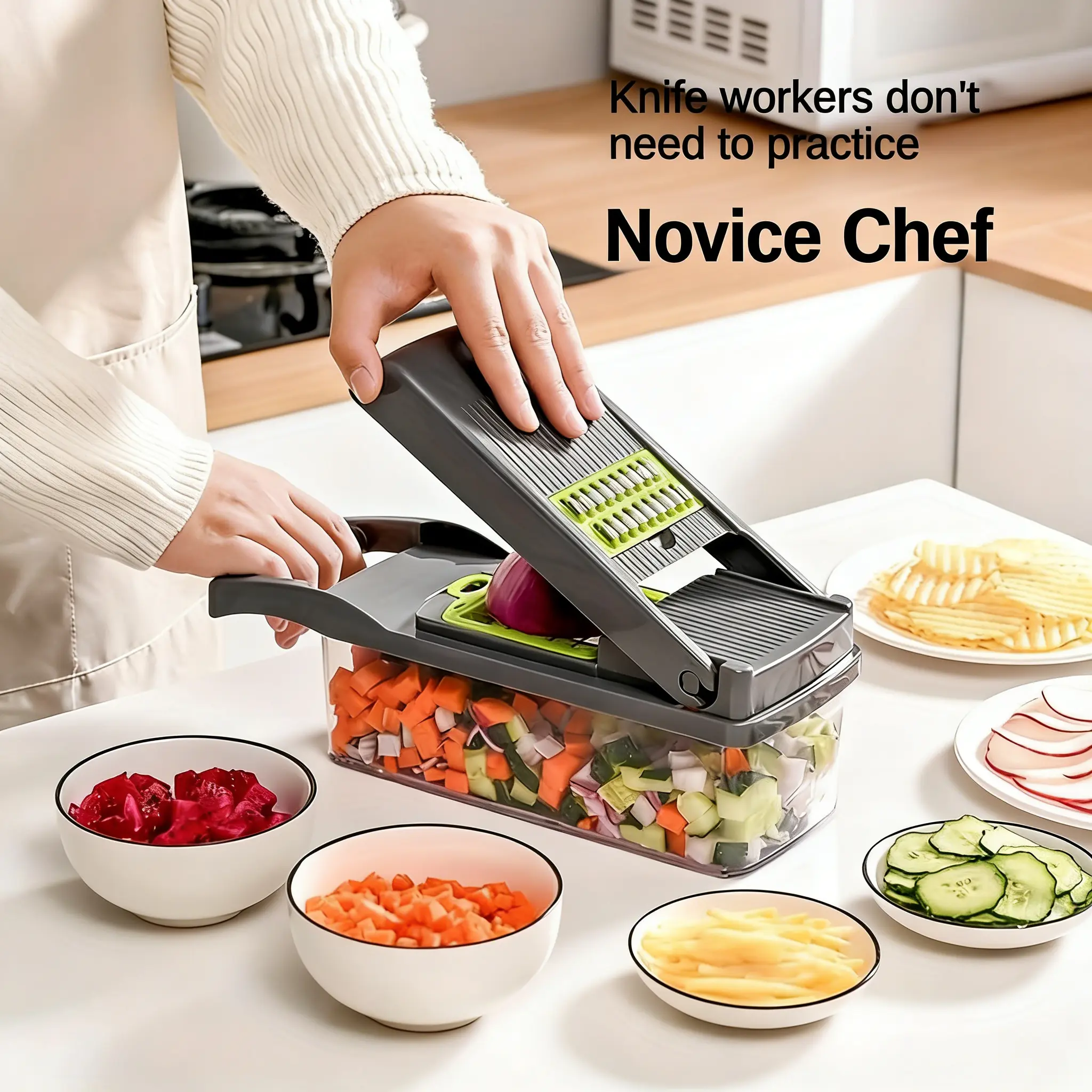 Durable Vegetable Slicer - Reusable ABS Multi-Use Kitchen Cutter with Slice-Dice-Grate, Rustproof Utensil, Peeler, Mechanical Design, Removable Parts for Easy Cleaning, Portable Healthy Meal Prep
