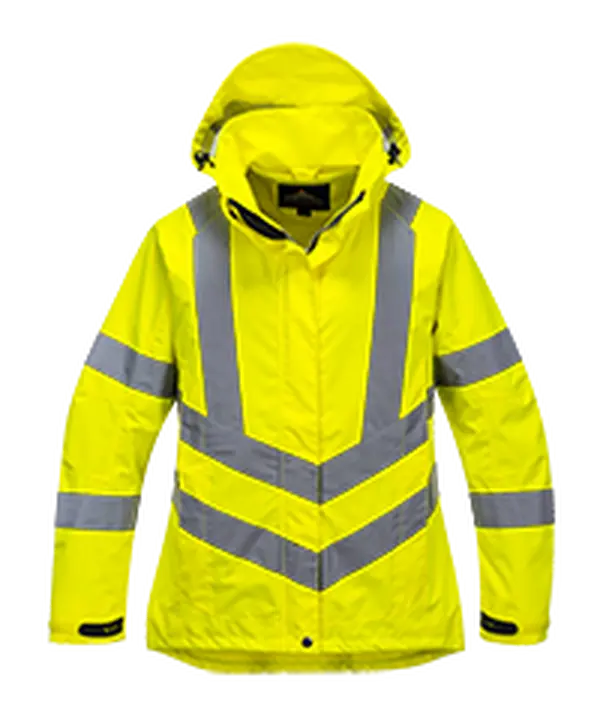 Portwest LW70YERXXL Ladies' CE Certified Hi-Viz Long Sleeve Fitted Jacket - 300D Oxford Fabric, Breathable, Hook and Loop Adjustable, Reflective Tape, 2XL, Contemporary Silhouette, Outdoor Work Safety Wear