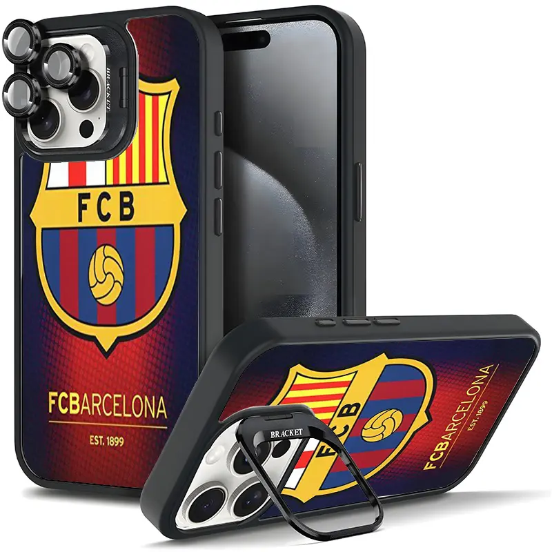 Barcelona FC Vintage Phone Case, for Football Fans For iphone 17/AIR 16 15 14 13 12 11 PRO PLUS MAX COOL Fashionable Tough Durable Metal lens frame Film Bracket Stand Gift Full Protection Camera Holder Phone Cases Cover 11X-L0919