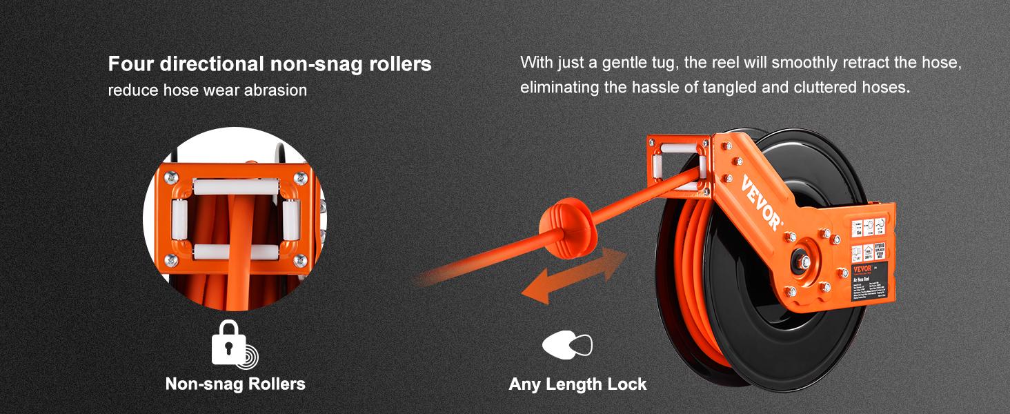 VEVOR Retractable Air Hose Reel, TikTokShopBlackFriday, Max. 100 FT, 300 PSI Hybrid Air Hose , Air Compressor Hose Reel with 5 ft Lead in, Ceiling / Wall Mount Heavy Duty Single Arm Steel Reel VEVOR Super Brand Day