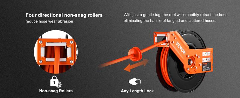 VEVOR Retractable Air Hose Reel, TikTokShopBlackFriday, Max. 100 FT, 300 PSI Hybrid Air Hose , Air Compressor Hose Reel with 5 ft Lead in, Ceiling / Wall Mount Heavy Duty Single Arm Steel Reel VEVOR Super Brand Day
