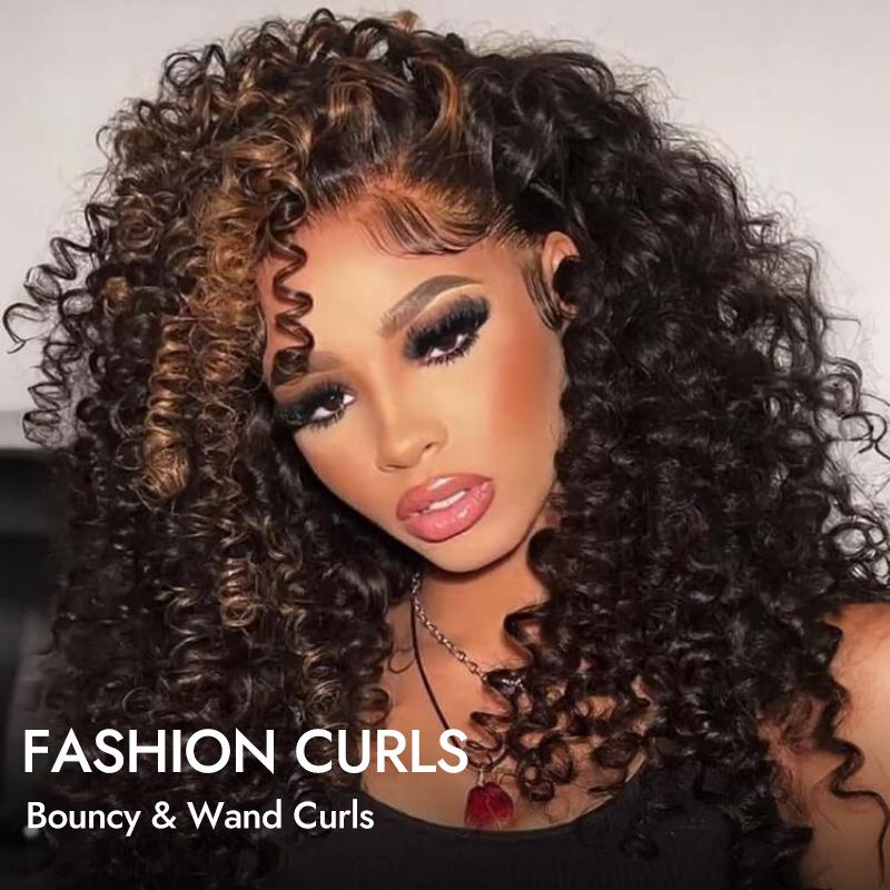 [Flash Sale] Wiggins Hair Ready To Go Glueless Wig Wand Curl Ombre Brown With Highlights 7x5 Lace Closure Wigs Human Hair Pre Cut Lace Beginner Friendly