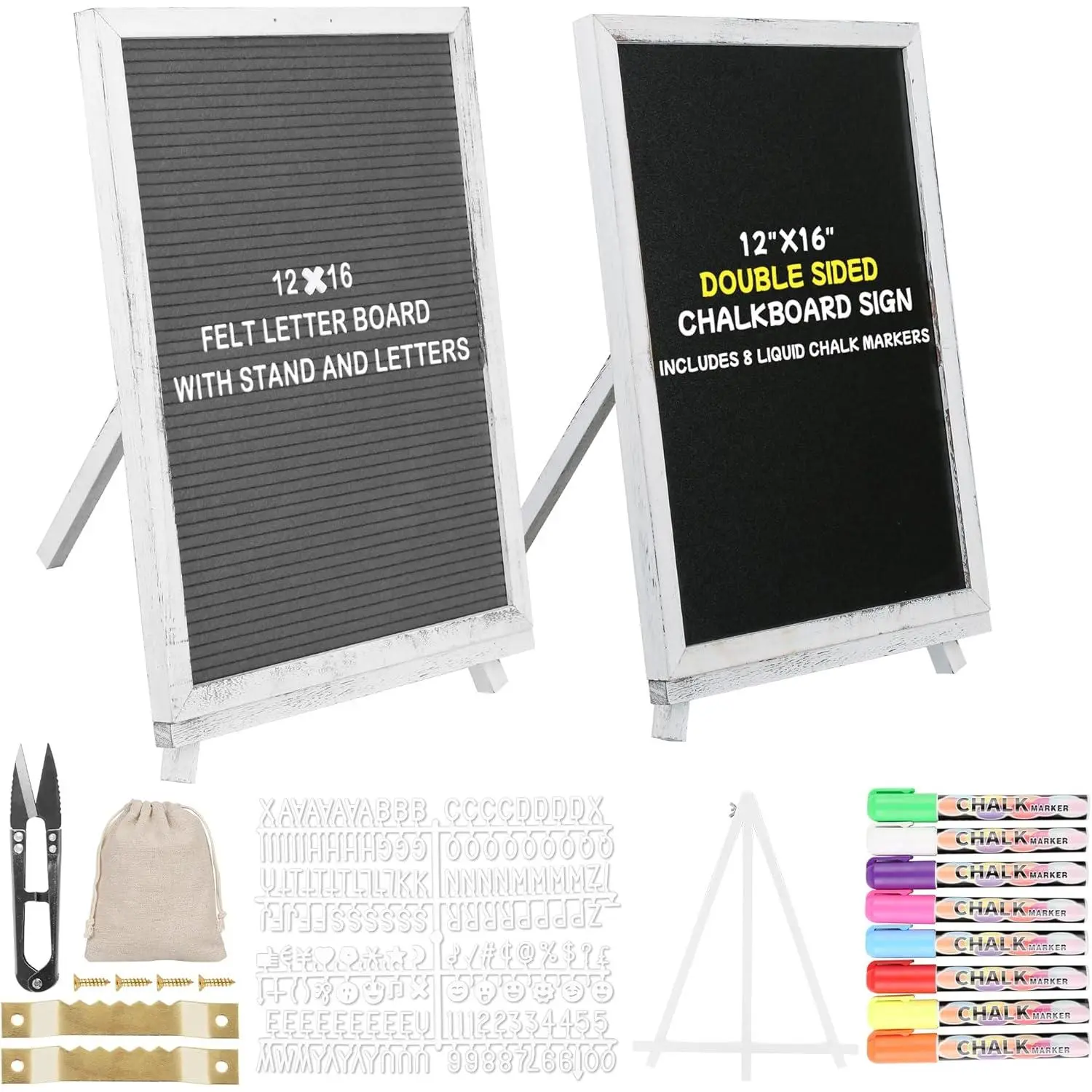 12" x 16" Double Sided Chalk Board with Stand, Felt Letter Board Sign Wooden Frame Chalkboard Easel  Menu Message Word Announcement Board, Blackboard for Cafe Wedding Party Shop Restaurants