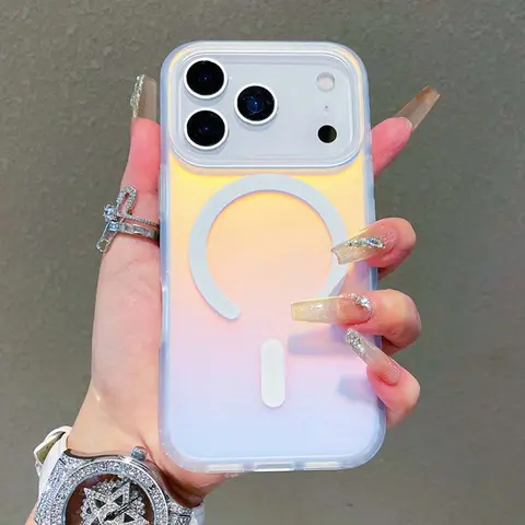 Caseethy Aesthetic Holographic Iridescent Rainbow Phone Case - Polycarbonate Wireless Shockproof Magnetic Magsafe Cover for iPhone 13,14,15,16,17 Pro Max - Phone Accessories Casing