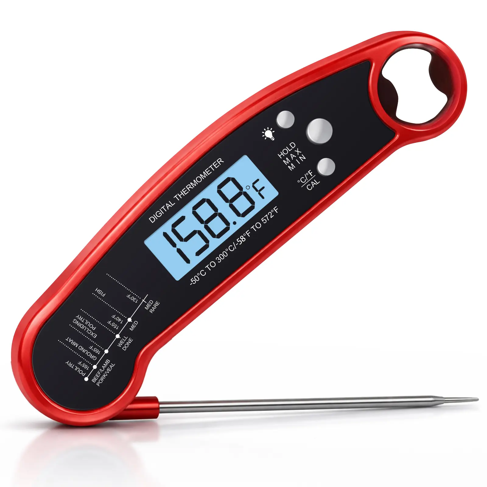 Stainless Steel Instant-Read Food Thermometer, Professional-Grade Kitchen Gadget & Utensil with 3-Second Reading, Backlit Display, Waterproof for Home Kitchen Grilling, Perfect Gift for Men, Coffee Prep Compatible