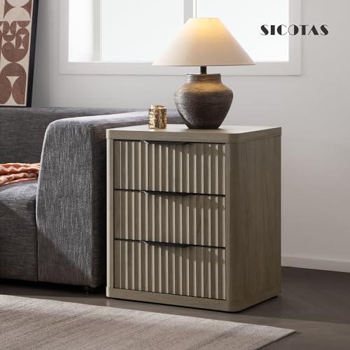 SICOTAS Night Stand Set of 2 Nightstands with 3 Drawers Storage Bedside Table Large Fluted Bed Side End Table Modern 25.6" Tall Wide Mid Century Night Stands for Bedroom Living Room Sofa Couch Office, Minimalist and Practical