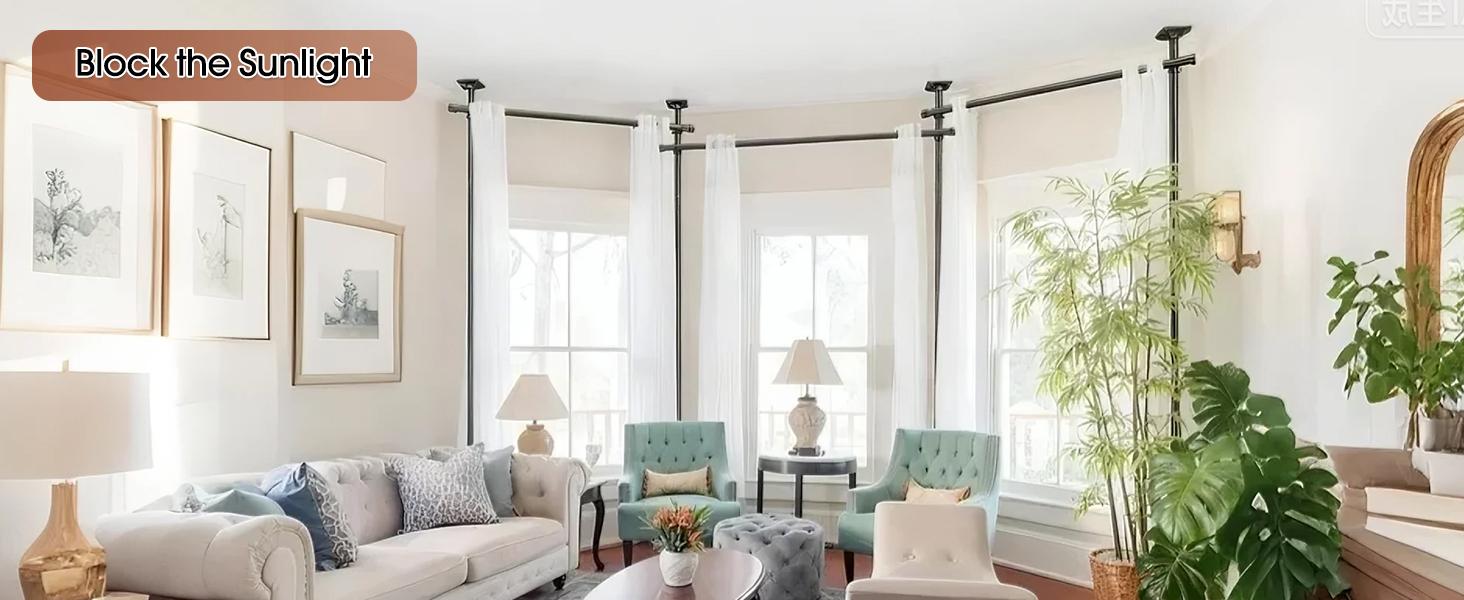 Room Divider Curtain Rod - Adjustable 4-10ft Heavy Duty Room Divider Curtain Rod | No Drilling Wall Divider for Room Separation | Freestanding Tension Curtain Stand 28-171 inch Wide Partition Space Separator Interior Decoration Accessories