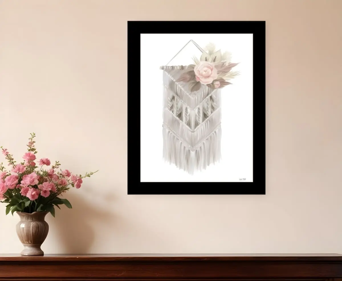 HomeRoots 530127 Modern Bohemian Macrame Black Framed Print Wall Art