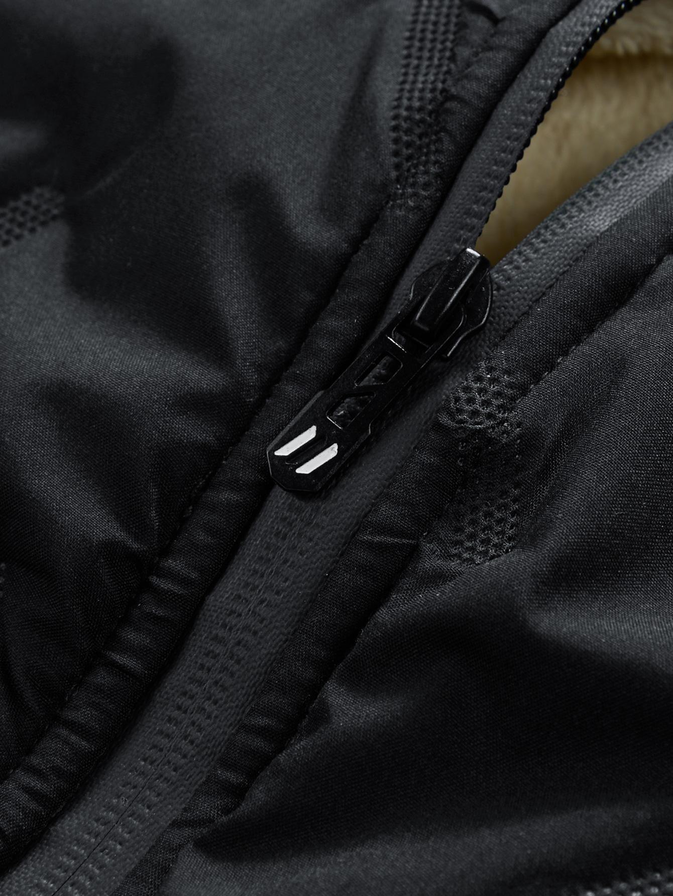 Men's winter thermal vest, wool lining, regular fit, polyester fiber, zipper design, machine washable, casual style, medium size men's top, solid color vest, wetsuit, tractor pattern, beige, black, crew neck, lightweight.