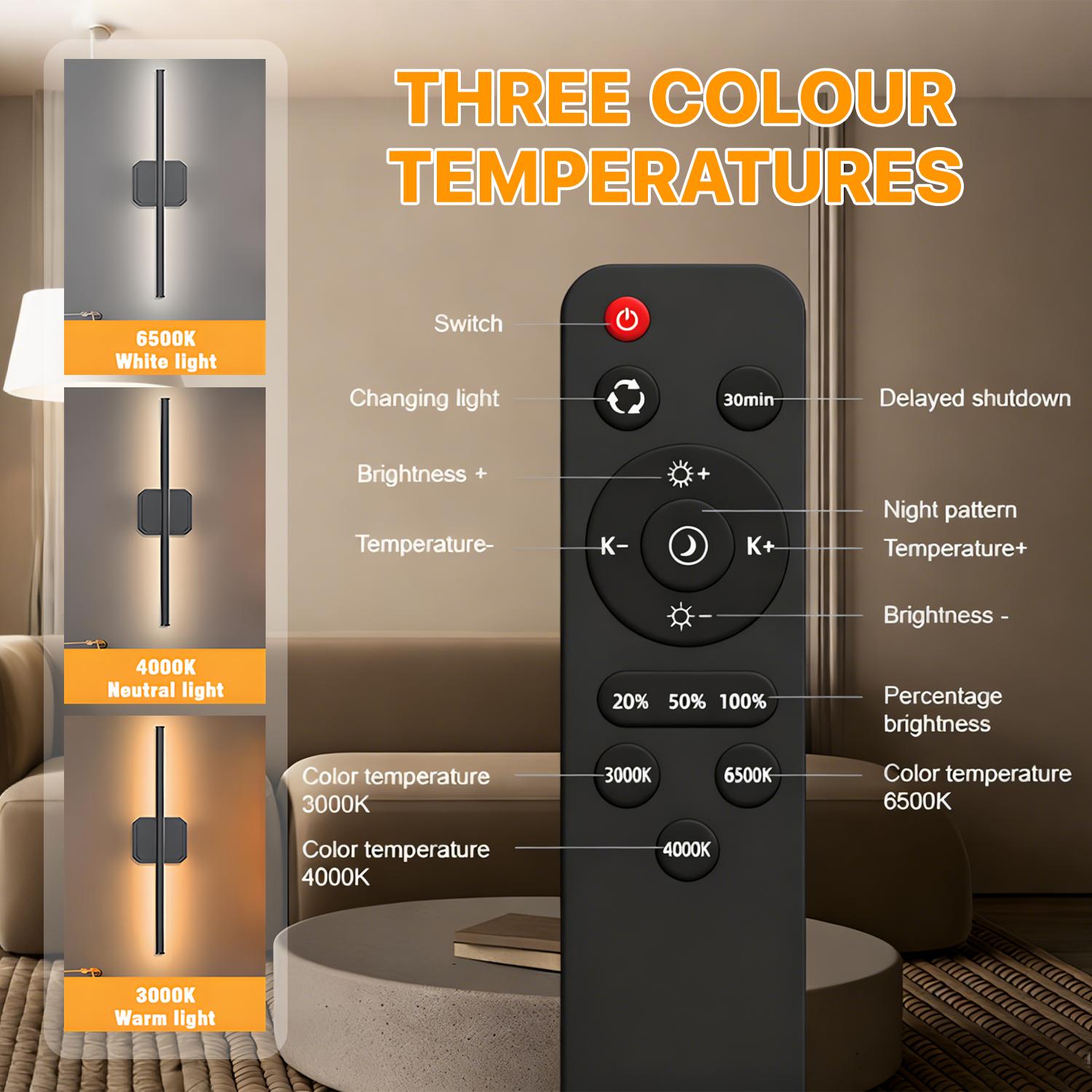 GALENTAL Flexible Arm Cordless Wall Sconces, 10000mAh Battery, 3 Color Temperatures (3000K/4000K/6000K), Stepless Dimmable Brightness, Easy Install with Remote, for Indoor Decoration