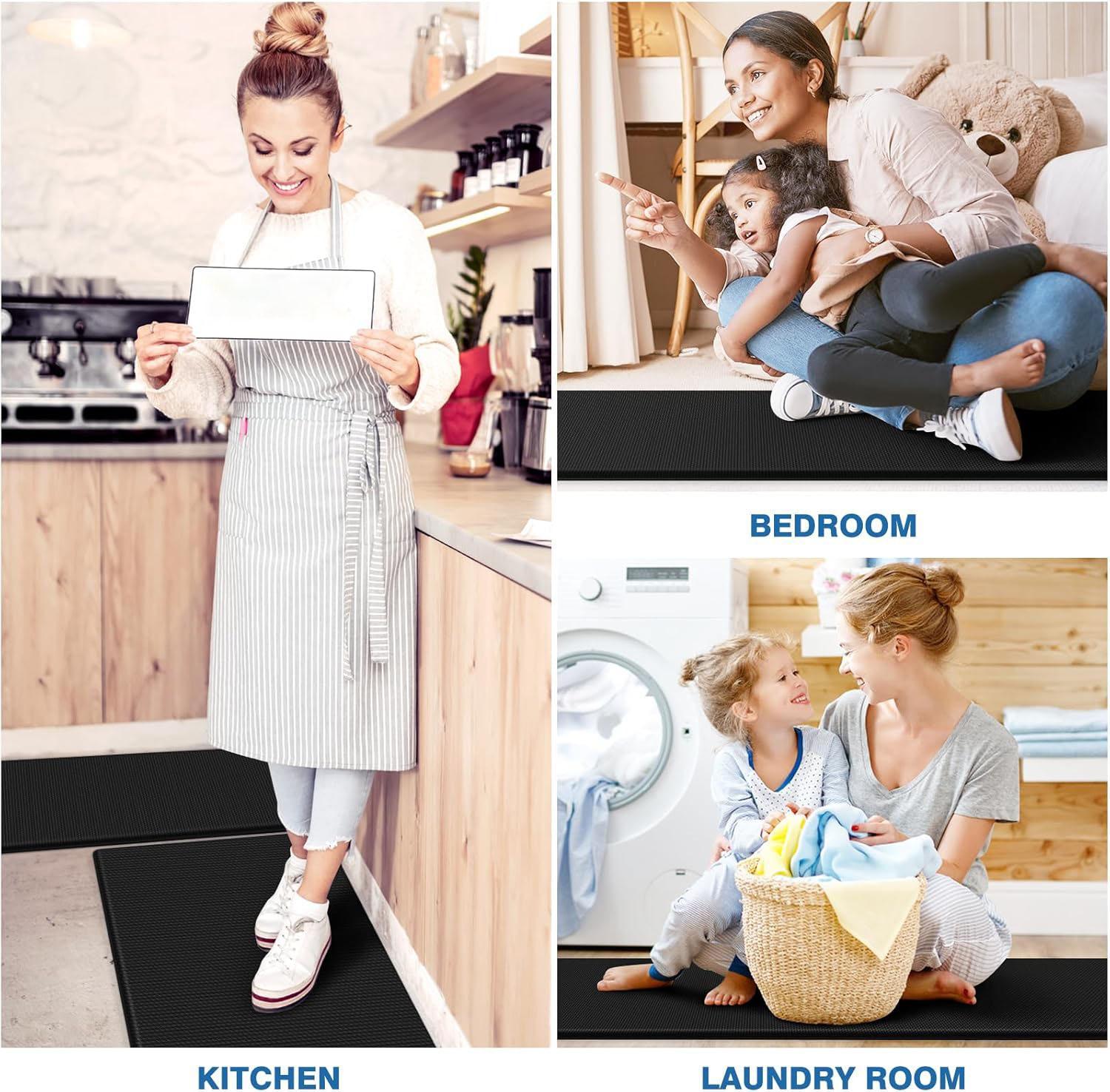 Kitchen Mats, 2PCS Kitchen Rugs, Cushioned Anti Fatigue Kitchen Mats for Floor, Non-Slip Standing Desk Mat, Waterproof Kitchen Rug Set for Kitchen, Floor, Office,