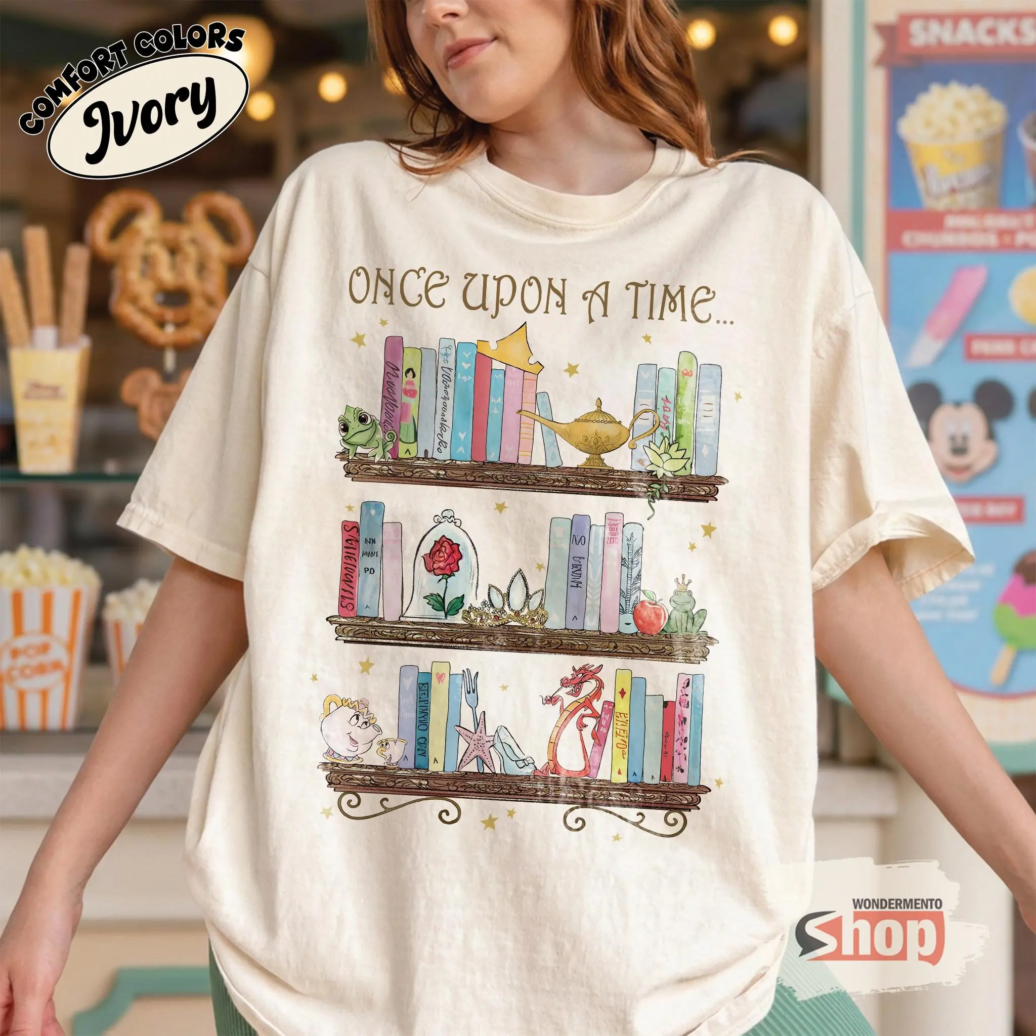 Once Upon a Time Princess Bookshelf Shirt, Vintage Fairy Tale Library Tee, Inspired Book Lover Gift, Gift For Him