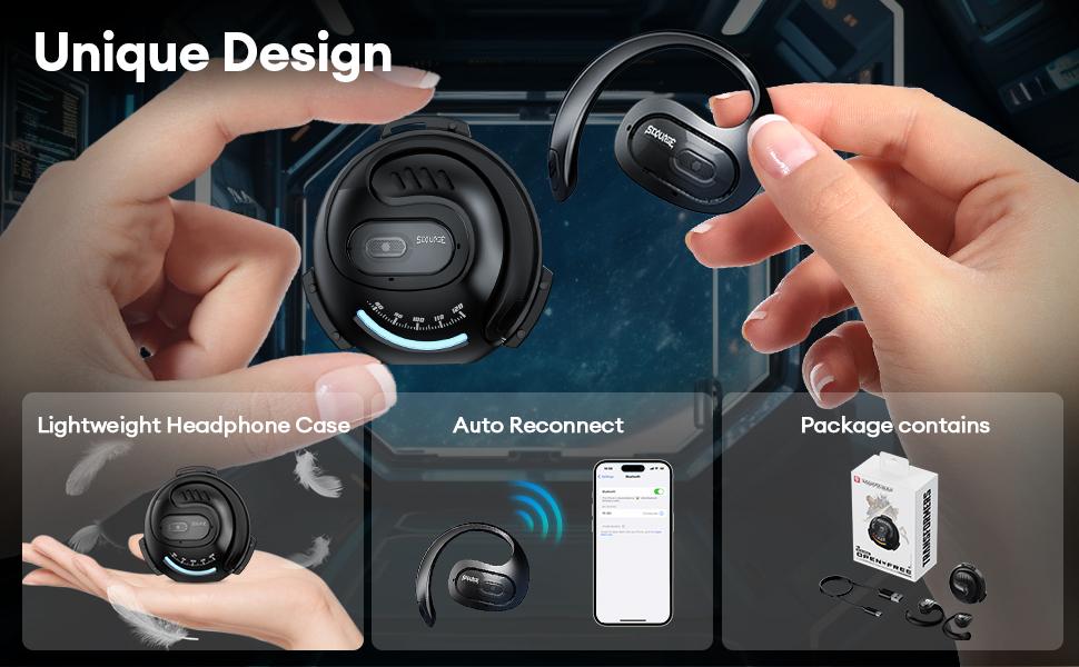Transformers Open Ear Headphones Wireless Bluetooth 5.4, Open Ear Earbuds IPX5 Waterproof Noise Cancelling Running Sport Wireless Bluetooth Earbuds with Mic and Earhooks for Android/iOS Black