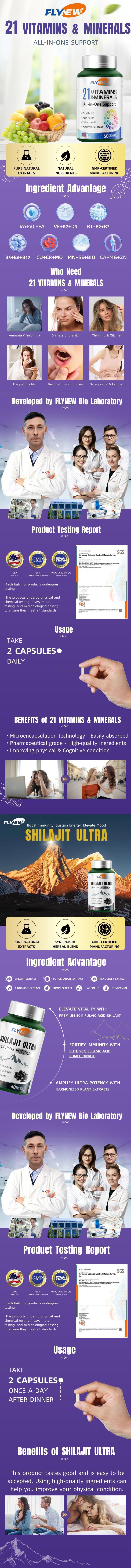 Flynew Shilajit Ultra & 21 All-in-One Vitamins Bundle - 120 Capsules with 85+ Trace Minerals & Pure Himalayan Organic Resin for Optimal Health Support - Fitness, Healthcare