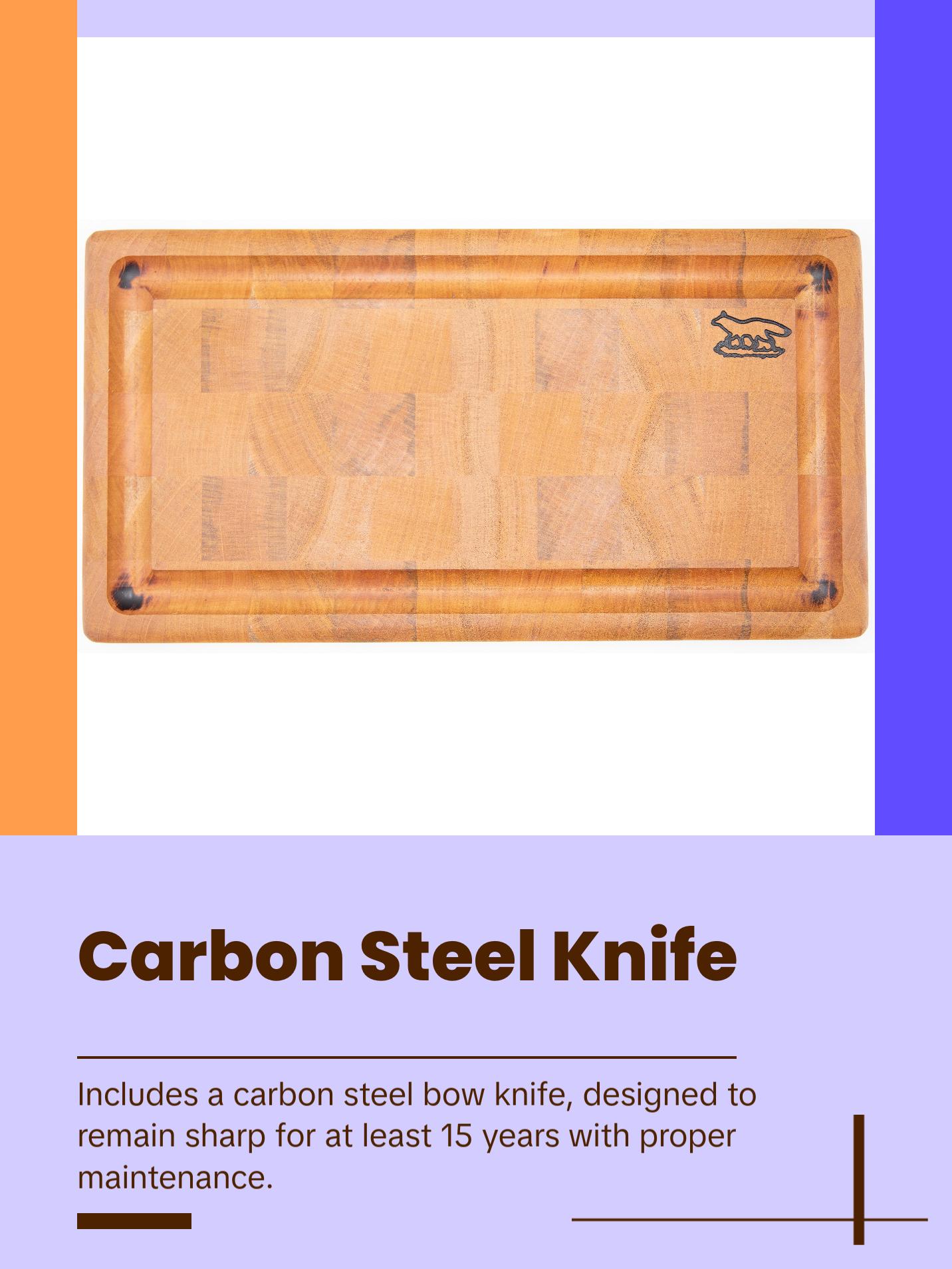 Cutting board--end grain mahogany cutting board and bow knife set