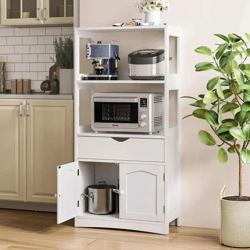 SIKAIC Modern Freestanding Storage Cabinet - White Multi-Functional Engineered Wood Indoor Storage Furniture with Microwave Drawer, Modern Vertical Organizer Shelf Space Saver, Modern Vertical Cabinet,dorm essentials,home decor