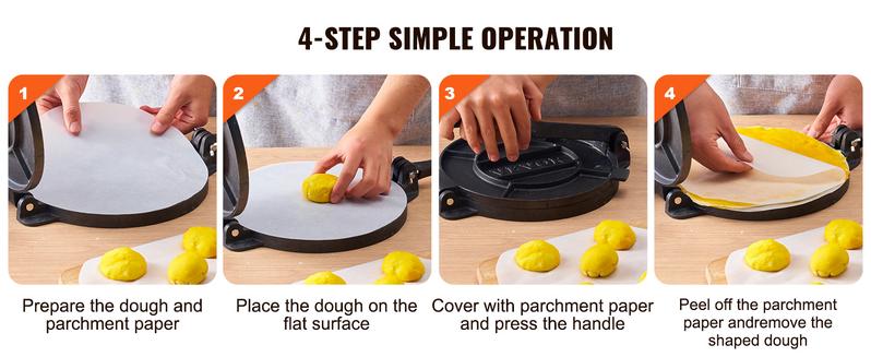 VEVOR Tortilla Press, 10 Inch Tortilla and Roti Maker, Cast Iron Heavy Duty Tortilladora Press, Pre-Seasoned Pataconera Maker with 100 Pcs Parchment Paper, Dough Maker for Flour Tortilla, Tawa
