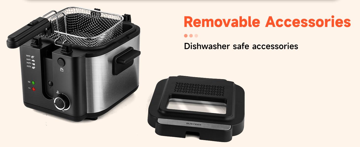 SUSTEAS Fryer with Removable Lid, 1500 Watt Electric Fuel, Temperature Control Options (1.5 Liter & 2.5 Liter), Easy to Clean, Fast Heat-Up Springtok Cooker Kitchen