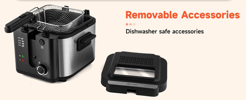 SUSTEAS Fryer with Removable Lid, 1500 Watt Electric Fuel, Temperature Control Options (1.5 Liter & 2.5 Liter), Easy to Clean, Fast Heat-Up Springtok Cooker Kitchen