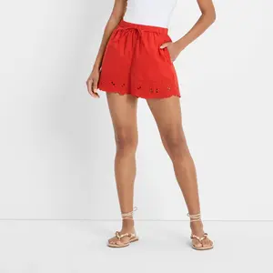 Women's High-Rise Eyelet Hem Poplin Pull-On Shorts - Future Collective