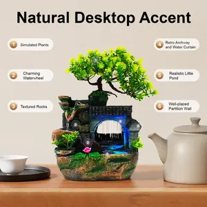 Modern 3D Carved Rectangle Resin Tabletop Fountain - Color Changing LED, Adjustable Water Flow, 120V US Plug, Gurgling Water for Stress Relief, Desk Decor, Living Room Decoration, Home Ornaments